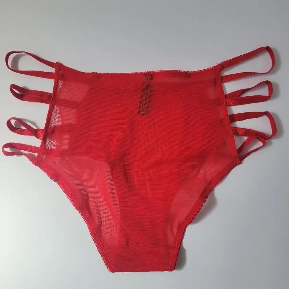 Yandy Red Applique Mesh Panty With Strappy Sides and Cheeky Cut Back Size M NWT-
